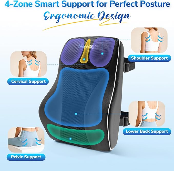 Niceeday Lumbar Support Pillow for Office Chair Car Lumbar Pillow Lower Back Pain Relief Memory Foam Back Cushion with 3D Mesh Cover, Back Pillow Ergonomic Orthopedic Back Rest