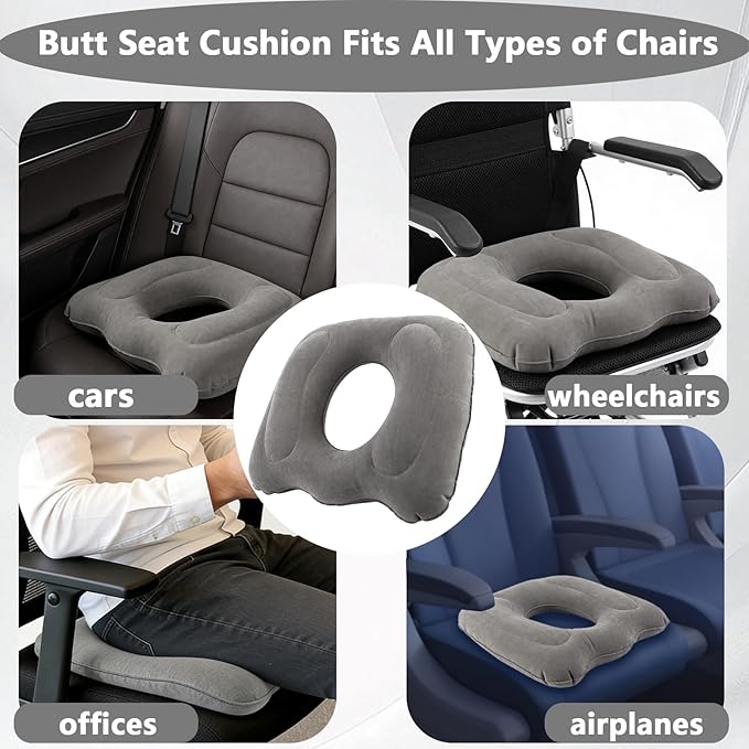 2 Pack Inflatable Donut Pillow, Hemorrhoid Pillows for Sitting, Portable Donut Cusion for Pressure Relief, Tailbone & Coccyx Support for Home, Office, Wheelchair and Car