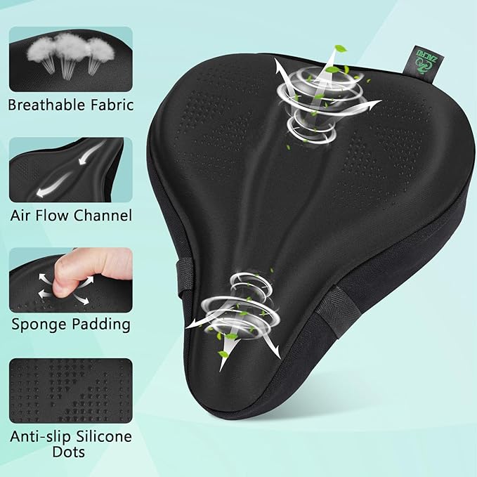 Zacro Bike Seat Cushion - Padded Gel Bike Seat Cover for Men & Women, Padding Bicycle Saddle fit with Peloton/Spin Stationary Exercise/Mountain Road Cycling Bike