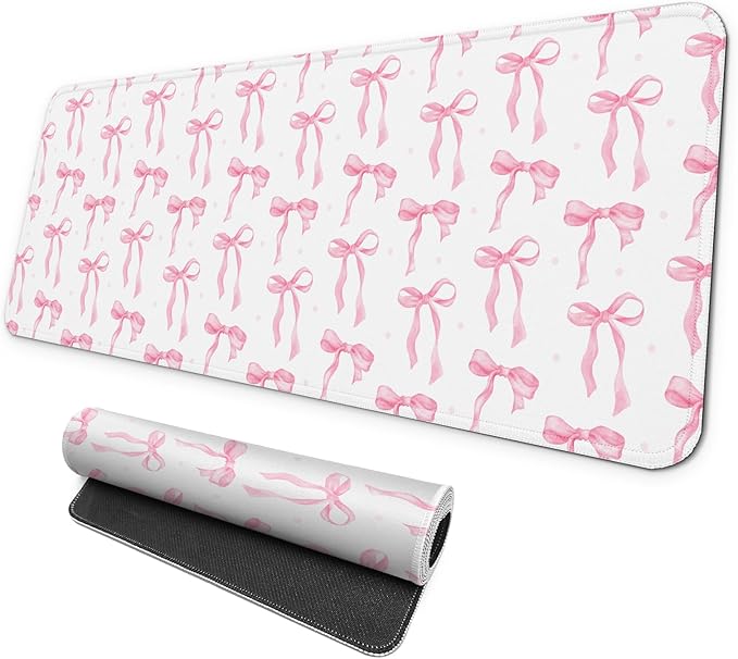 MAY FLOWER Gaming Mouse pad, Large Laptop Mousepad, Full Keyboard Mat, Long Computer Mouse Mat for Home and Office, Anti-Slip Rubber Base, 31.5 x 11.8 Inches (Coquette Bow)