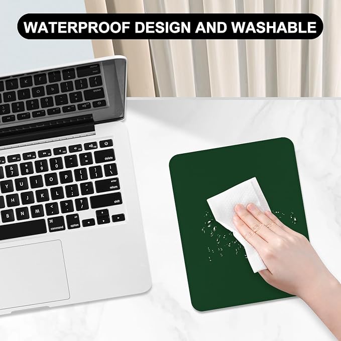 Leather Mouse Pad, Office Mouse Mat Non-Slip Rubber Base Stitched Edge Washable Waterproof Rectangular Mousepad for Office Gaming PC Laptop, 9.8" x 7.9", Dark Green