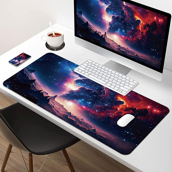 Leather Desk Mat 31.5" x 15.7", Desk Pad for Computer or Laptop, Galaxy Computer Mat Mouse Pad for Keyboard or Mouse, Large Desk Mat for School, Office, Home (Galaxy, 31.5"x 15.7")