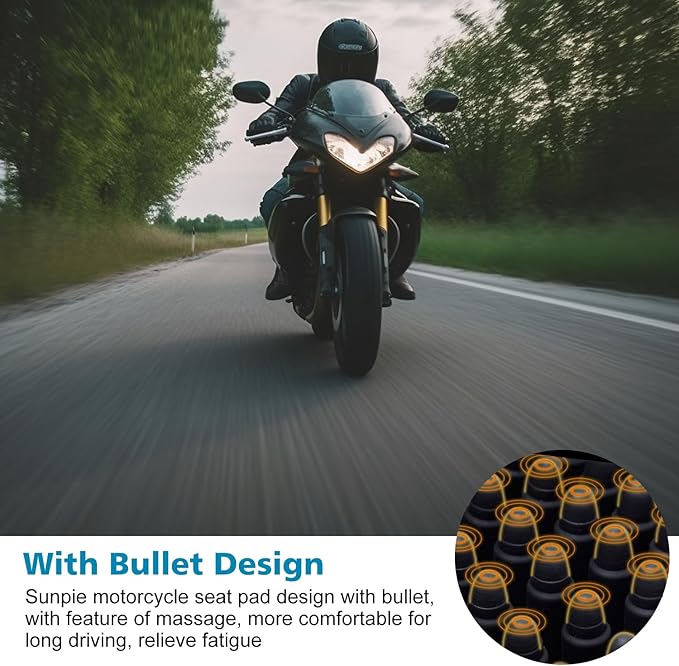 SUNPIE Motorcycle Seat Cover with Bullet Design Universal Silicone Breathable Comfortable Pad for Motorbike Long Rides