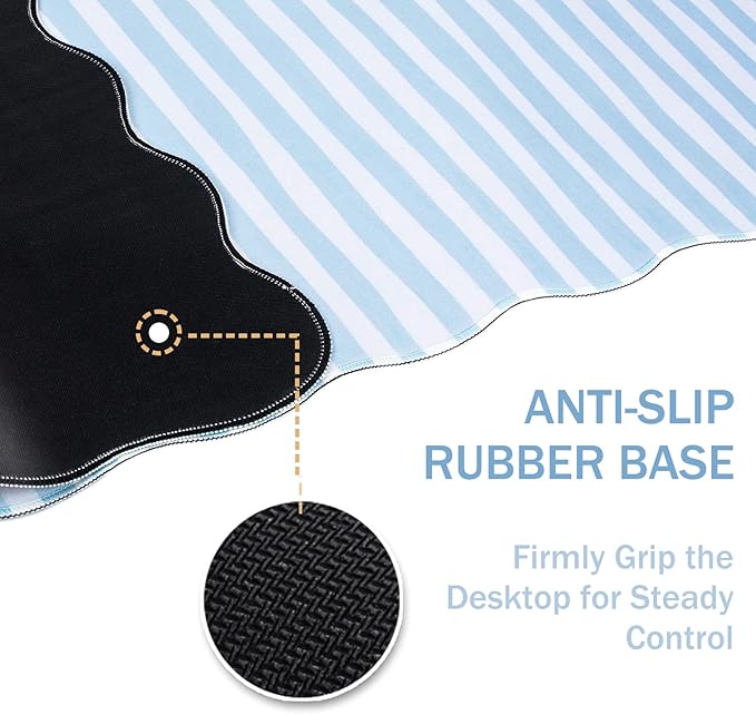 L-SPOUTTO Blue Striped Mouse Pad,Scalloped Desk Mat XXL Large Geometric Gaming Mousepad,35.4x15.7in Non-Slip Rubber Base Keyboard Pad Waterproof Desktop Mat for Laptop Computer Game Home Office