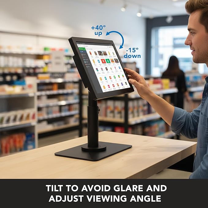 Mount-It! POS Monitor Stand, Adjustable Desktop VESA Mount for 13–32 Inch Screens, Height Adjustable Full Motion Swivel Tilt Rotation, Freestanding or Bolt-Down Base for Retail, Kiosks, Checkout