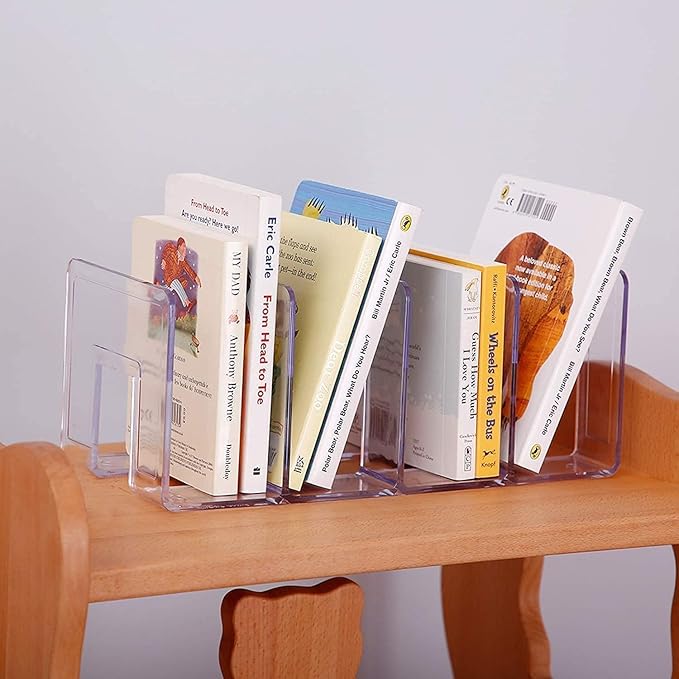 YAGELI Clear Acrylic Purse Organizer for Closet, 3-4 Section Desk File Sorter, 2.95" Wide Slots for Clutches, Handbags, Binders & Folders, Sturdy Stackable Bookshelf Organizer
