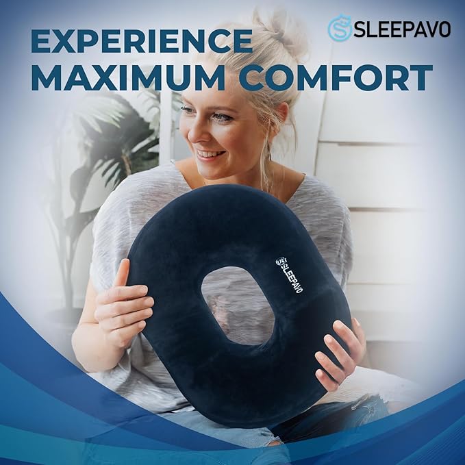 Sleepavo Butt Donut Pillow for Tailbone Pain Relief Cushion Medium - Hemorrhoid Pillows - Sitting Butt Pillow for Office Chair, Travel, Car, Coccyx, Sciatica, Postpartum Sitting Donut Seat Cushion