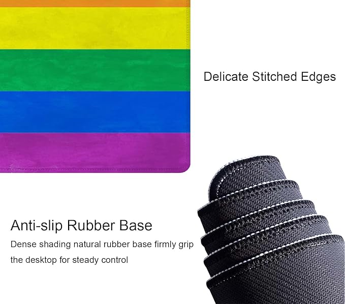 Rainbow Desk Mat LGBT Colored Flag Large Mouse Pad XL Extended Gaming Mousepad Keyboard Mouse Mat Desk Pad for Computer Laptop 31.5''X11.8'' Non-Slip Rubber Base with Stitched Edges