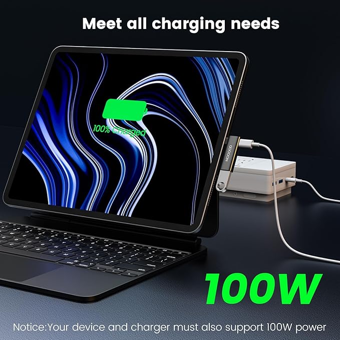 MOGOOD 2-in-1 USB C OTG Adapter with 100W PD Charging, USB 3.0 Port, Right Angle for Galaxy S24, Quest 3, iPad, Chromecast, Pi-KVM – Data & Charge Simultaneously