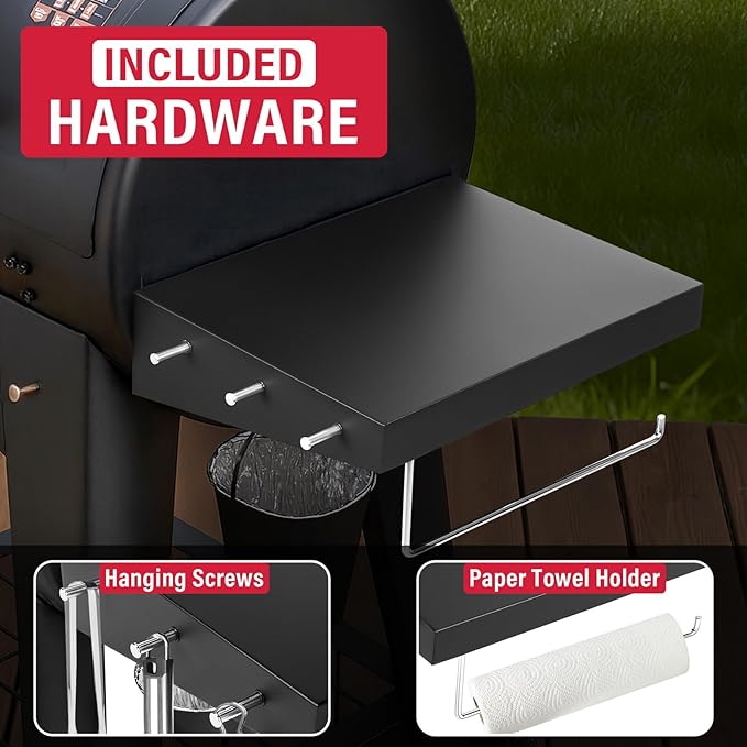 Utheer Grill Side Shelf with Paper Towel Holder for Pit Boss Lexington 540 Lexington 500 Onyx PB440D2 PB440FB1, Easy-Check Fit Accessory for Outdoor Cooking or Use