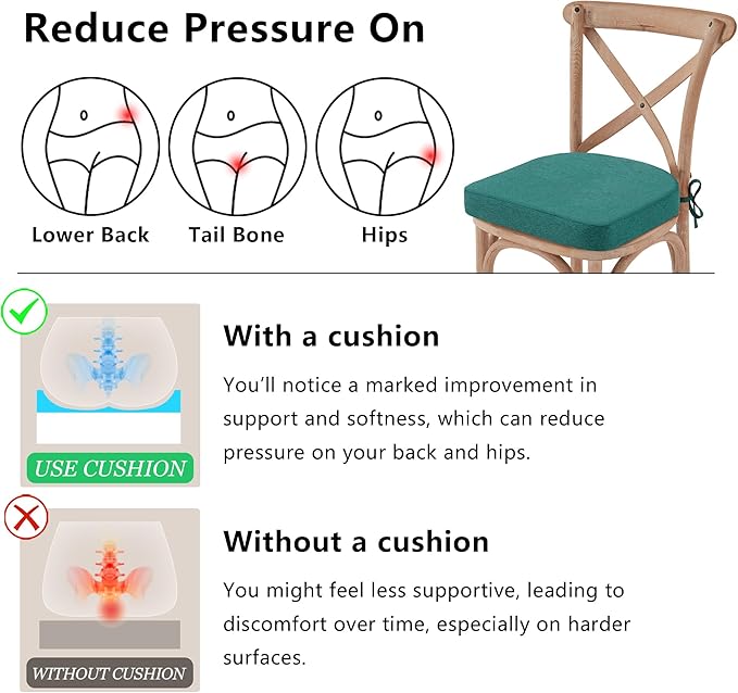 Nordjager Dining Chair Cushions Set of 6 Memory Foam Chair Cushion, Comfortable Dining Chair Pad Removable Slip Resistant Kitchen Chair Seat Cushion (6 Piece, Green)