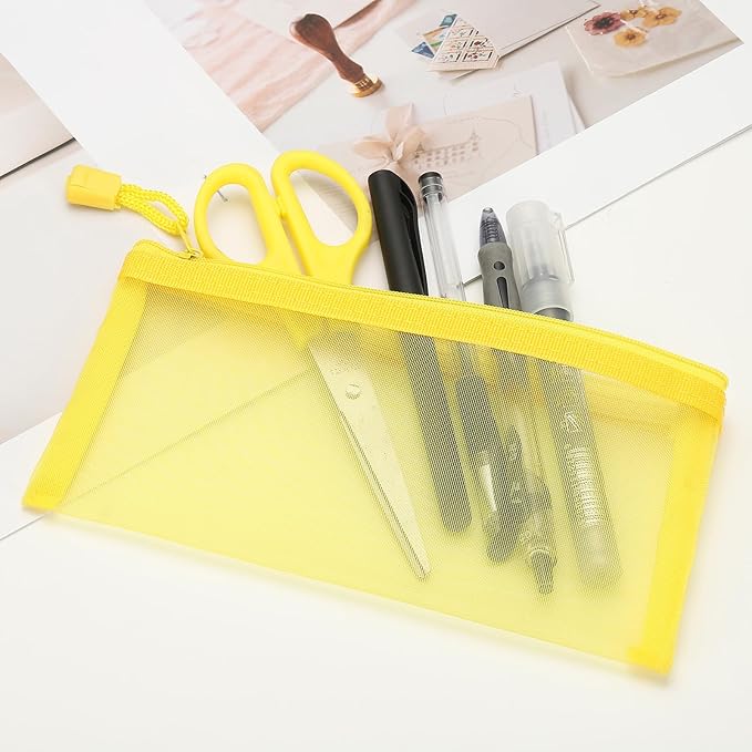 PATIKIL B6 Mesh Zipper Pouch Bags, 5 PCS Mesh Bags with Zipper Plastic Storage Pocket for Organizing File Beads Office Home Supplies, 11.5x23cm, White