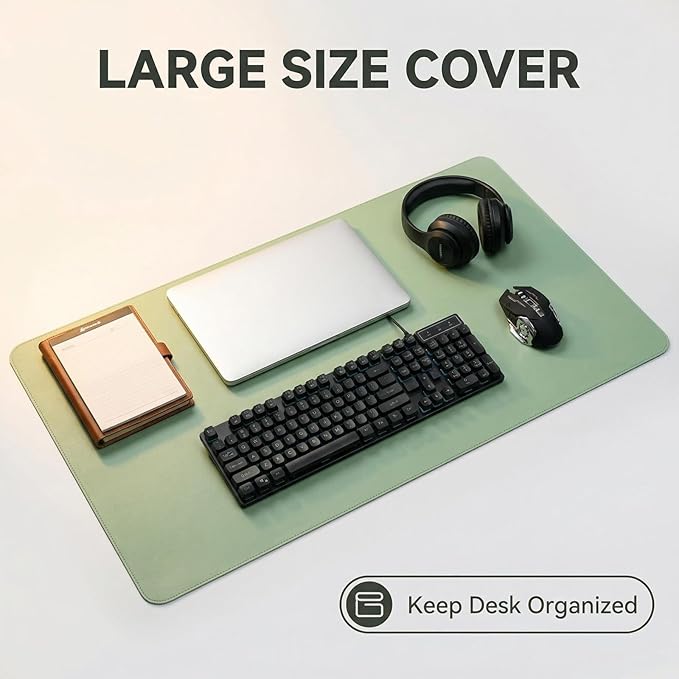 Non-Slip Waterproof PU Leather Desk Pad Protector for Mouse, Writing Desk, Office, Home, Laptop Blotter, 22.85'' x 23.64'', Green