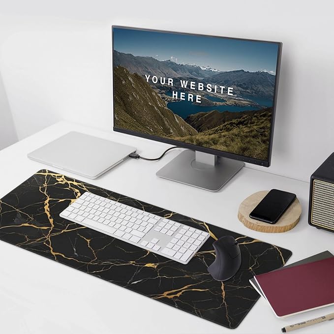 Black Marble Texture Large Mouse Pad & Desk Mat Extended Mousepad with Stitched Edges Non-Slip Rubber Base Laptop Computer Keyboard Pad for Gaming, Office & Home Decor, XXXL - 35.4" X 15.7"