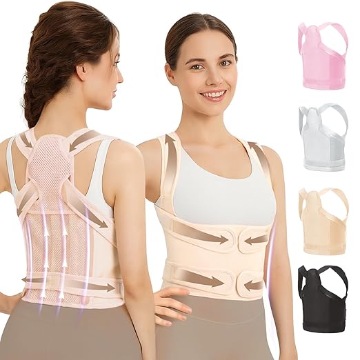 Posture Corrector for Women & Men, Adjustable Back Brace with Shoulder Straightener & Lumbar Support for Upper & Lower Back Pain Relief, Spine Support, Hunchback & Scoliosis, Beige, Small