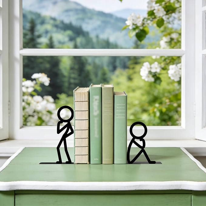 Metal Bookends Thinker Bookends Decorative Cute Book Ends for Shelves Bookshelf Home Office Desk Reading Decor Bookshelf Decor for Book Lovers Gift