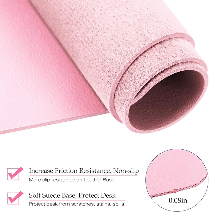 TOWWI PU Leather Desk Pad with Suede Base, Multi-Color Non-Slip Mouse Pad, 24” x 14” Waterproof Desk Writing Mat, Large Desk Blotter Protector (Light Pink)
