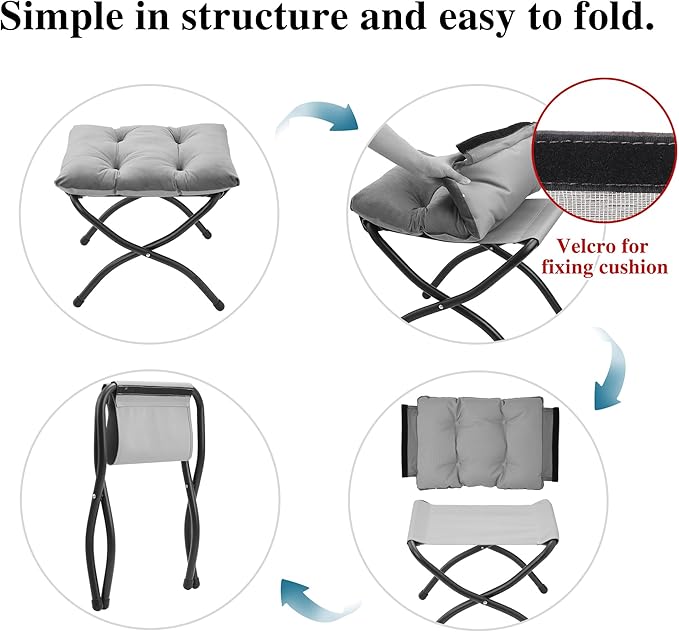15"(H) Folding Ottoman, Foldable Footrest Stool, Portable Small Foot Stool for Couch, Collapsible Foot Rest Ottoman for Sofa, Accent Padded Ottomans for Living Room, Bedroom, Dark Coffee