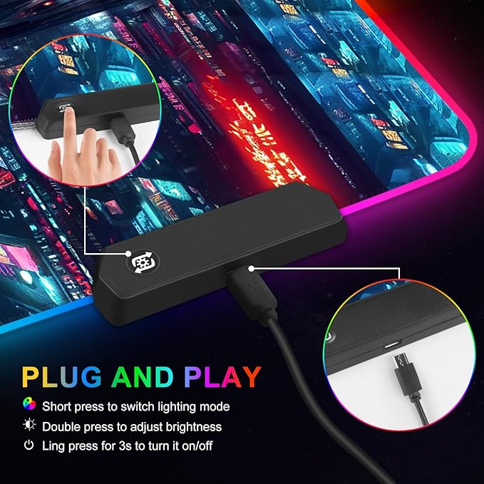 ARTSO RGB Gaming Mouse Pad Large, Extended Soft Led Mouse Pad with 14 Lighting Modes 2 Brightness, Water Resist Keyboard Pad, Computer Mousepads Mat 35.4x15.7inch, Night City