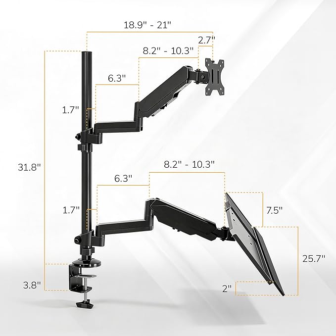 Mount-It! Sit-Stand Monitor Arm Desk Mount with Keyboard Tray, Single Monitor Fits Up to 32”, Height Adjustable Gas Spring, Full Motion Articulating Arm, Clamp or Grommet, Black