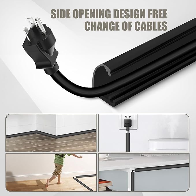 Cord Wall Cover, 118in Self-Adhesive Wire Covers for Cords on Wall, Extension Cable Hider for Floor, Mounted Tv, Home and Office Cavity 0.63" Wx0.31 H (Black)
