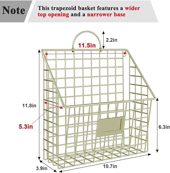 Yuzehuaza Wall File Organizer Mesh Hanging Wall Files Holder,Magazine Rack and Mail Basket with Hooks, Office Wall Organizer for Papers Folders Files Clipboard 4 Packs, Gold(Patent Pending)