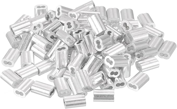 uxcell 100Pcs Aluminum Crimping Loop Sleeve for 1/16" Diameter Wire Rope, Double Ferrule Aluminum Wire Rope Sleeve for Cable Line End