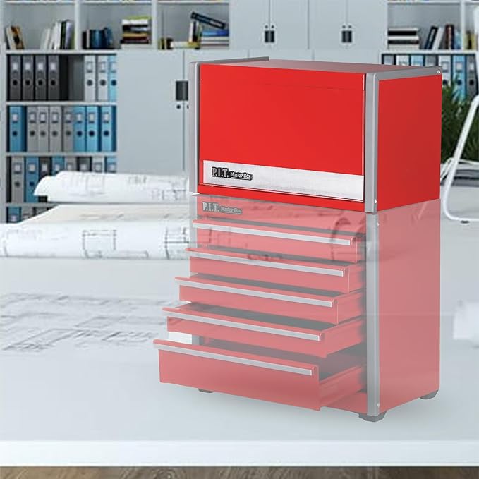 P.I.T. Mini Tool Box 8.6"W X 4.6"D, Portable 3 Drawer Steel Stackable Red Tool Box with Magnetic Tab Locking, Red Micro Top Chest with Liner for Tools Storage and Organizers, Home DIY