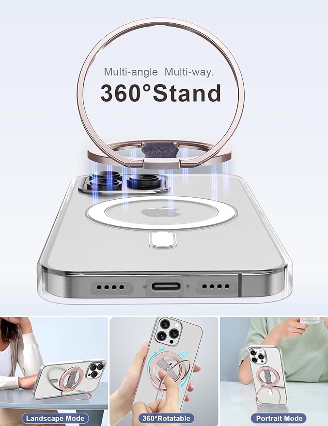 EWA MagOne 3rd Gen [Compatible with MagSafe] Phone Grip Stand with Finger Strap, Removable Magnetic Ring Holder Kickstand Loop for iPhone 17,16,15,14,13,12 Series (Pink)