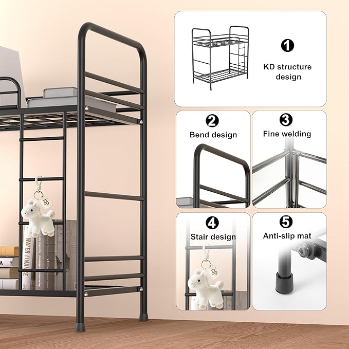 Desktop Shelf Organizer, 2 Tier k Organizer Storage Rack and Frees Up The Space of The Desk, Small Metal Bookshelf with Bunk Bed Design for Dormitory, Home, Office