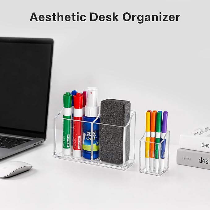 HBlife Magnetic Dry Erase Marker Holder Set for Whiteboard, Non-slip Magnet Acrylic Pen Pencil Holder for Refrigerator Fridge, Locker Organizer Accessories for School Classroom Office Home