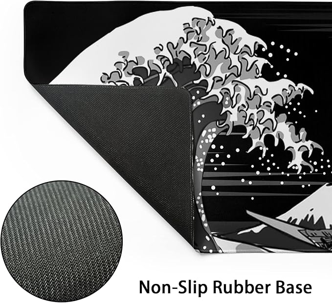 Extended Large Gaming Mouse Pad 31.5x11.8 in Desk Mat Mouse Pads，Japanese Sea Wave Laptop Mousepad PC Keyboard Waterproof and Non-Slip XL Rubber Table Mat Black and White Kanagawa Surfing