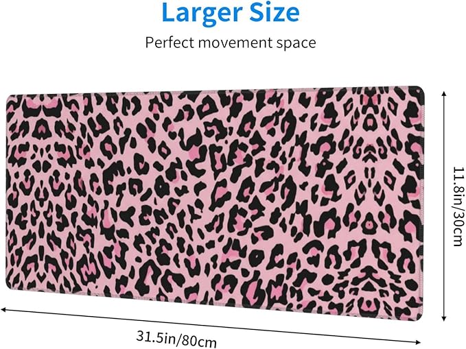 Pink Leopard Large Mouse Pad & Desk Mat Extended Mousepad with Stitched Edges Non-Slip Rubber Base Laptop Computer Keyboard Pad for Gaming, Office & Home Decor, XL - 31.5" X 11.8"
