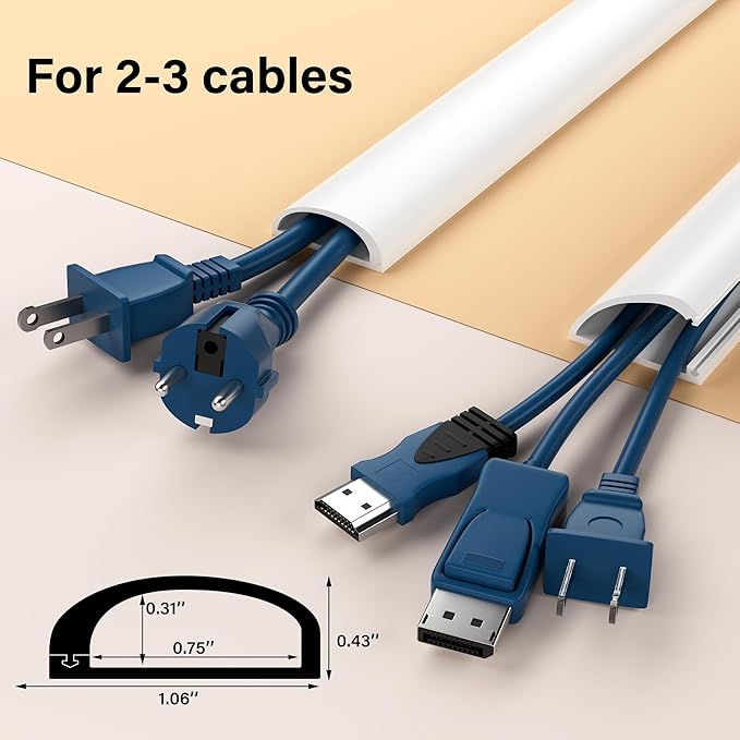 Cord Hider for Wall Mounted TV, 39" Cable Cover for 2-3 Cables with Side Open, Flexible Silicone Wire Raceway Management,Self-Adhesive Cord Organizer,Wire Concealer Channel, White