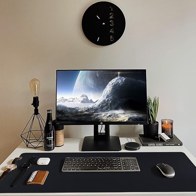 Leather Desk Pad, Non-Slip Desk Mat, Waterproof Large Mouse Pad, Mouse Mat, Computer Mat for Desk Easy Clean for Office/Home (Black, 35.4" x 15.7")