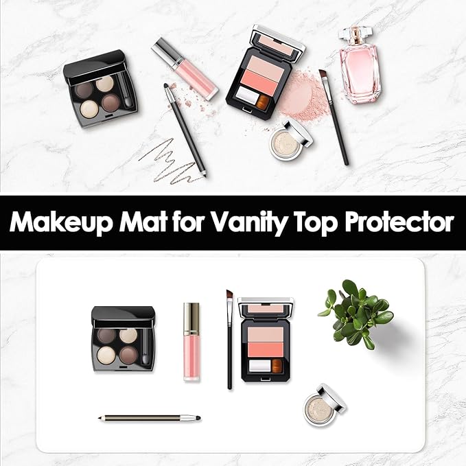 Makeup Mat for Vanity to Protect Desk Top 23.6 x 11.8 in, Dual-Sided Makeup Mat, Easy to Clean Desk Pad - Waterproof and Oilproof Vanity Accessories (White and Khaki)
