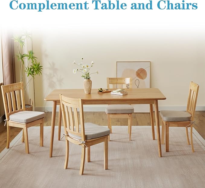 IASEAHK Chair Cushions for Dining Chairs Set of 4, Non Slip Kitchen Chair Pads, 17" x 16" x 2", Indoor Dining Chair Cushions with Ties, D-Shaped Seat Cushions for Kitchen Chairs, Beige