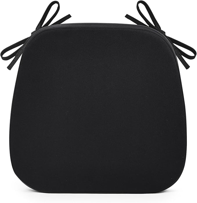 Shinnwa Chair Cushion for Dining Chair, Non-Slip Kitchen Chair Cushion with Detachable Straps and Machine Washable Cover, 17x16x2in, Black