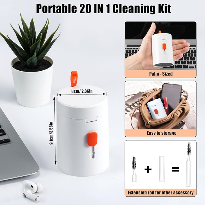 walrfid Laptop Phone Screen Cleaner Kit, Computer Keyboard Brush Cleaning Spray for iPhone AirPods MacBook iPad, 20-in-1 Electronic Device Clean Tool for Camera Earbud Car Screens (White)