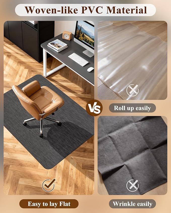 Soimeat Woven Office Chair Mat for Hardwood Floor, 44.9" x 53.1" Non-Slip Desk Computer Chair Mat, PVC Floor Mat for Rolling Chair, Heavy Duty Wood/Tile Floor Protector Desk Rug for Home Office, Black