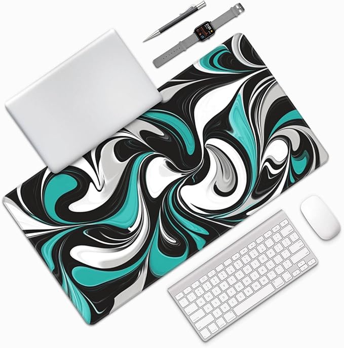 AQQA Modern Abstract Desk Mat Teal Gray Marble Mousepad Large Keyboard Mat Non-Slip Rubber Gaming Desk Accessories for Office Home 31.5 x 15.7