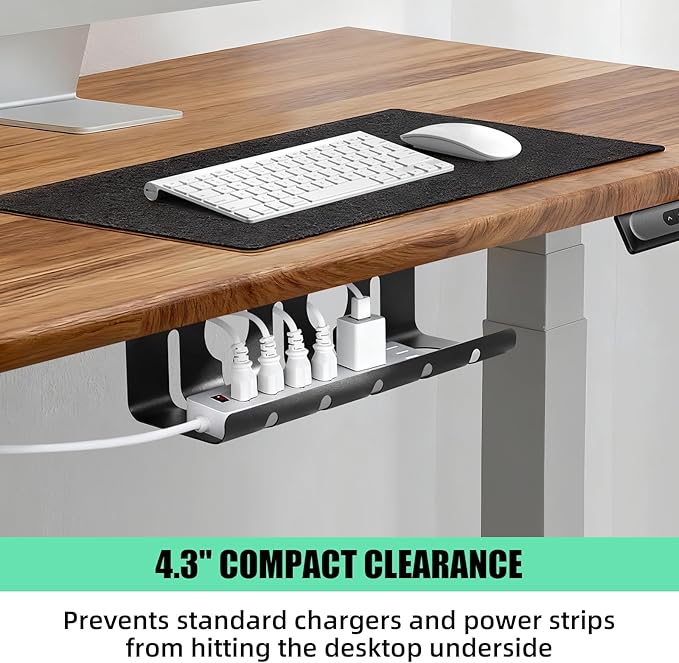 Under Desk Cable Management Tray, 16.5" L x 4.7" W x 4.3" H, 2 Pack Under Desk Cable Tray, Wire Organizer for Power Strip, Tape Mount or Screw Mount, Easy Install Cord Raceway for Desk & Home