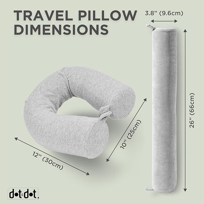 Dot&Dot Twist Memory Foam Travel Pillow for Airplane, Car and Home, Bendable Neck Pillow, Airplane Pillow for Neck Support, Chin, Lumbar and Leg, Adjustable Neck Roll Pillow