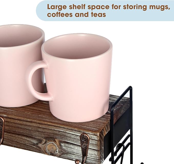 J JACKCUBE DESIGN Rustic Wooden Coffee Mug Holder – Multi-Tier Coffee Cup Holder and Mug Rack with Storage Space – Perfect for Kitchen and Countertop Organization - MK651A