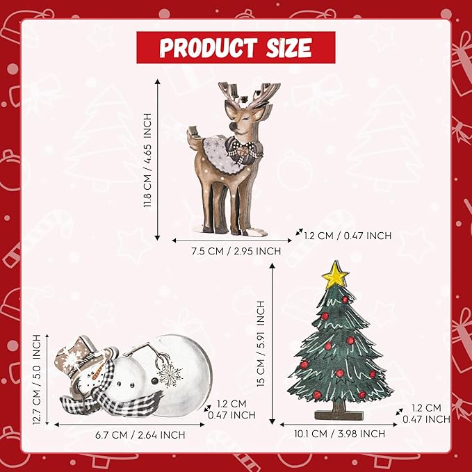 Smile 3 Pcs Wooden Blocks Christmas Signs, Reindeer Tree Snowman Tiered Tray Decorations, for Home Table Shelf.