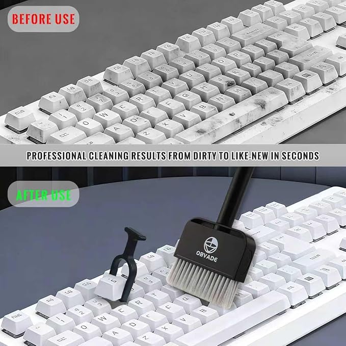 Keyboard Cleaner & Laptop Cleaning Kit - 9-in-1 Electronics Cleaning Brush Set with Keycap Puller, Screen Cleaner, Earbud Cleaner Pen for Computer, PC Monitor, MacBook, Phone, Airpods (White)