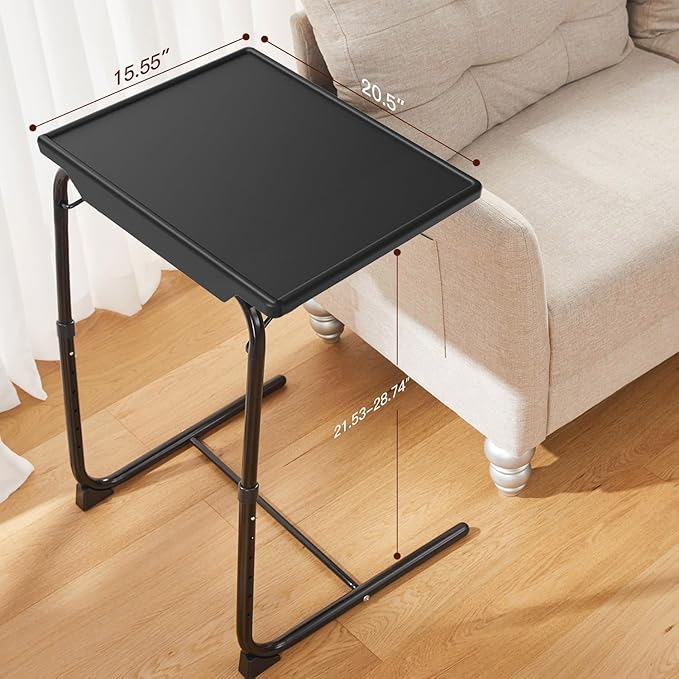 HUANUO TV Tray, Adjustable TV Tray Table - TV Dinner Tray on Bed & Sofa, Comfortable Folding TV Tray with 6 Height & 3 Tilt Angle Adjustments (Black)