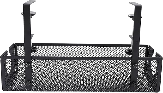 SUNGOOYUE Under Desk Cable Management Tray, No Drill Carbon Steel Cable Organizer with Scratch Pads and Trapezoidal Design, for Home Office Standing Desk Wire Management (Black)