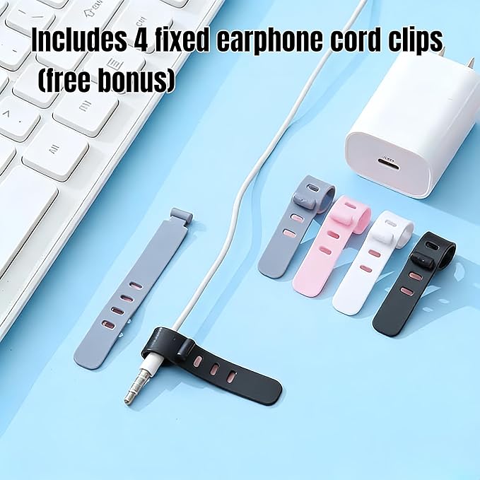 1Large+1Small Cable Organizer Set with 4 Silicone Cable Ties, 2-Piece Cable Management Box, Bamboo Lid Cord Organizer for Home Office,Set of Two Cable Box,Cable Organizer Box(Bamboo lid/White)