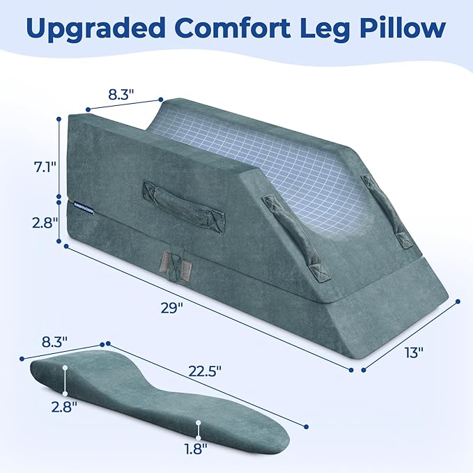 KingPavonini 4-Height Adjustable Leg Elevation Pillows for After Surgery with Ergonomic Curve, Memory Foam Wedge Pillow for Legs Swelling and Pain Relief, Knee Replacement Recovery Aids (Single Leg)